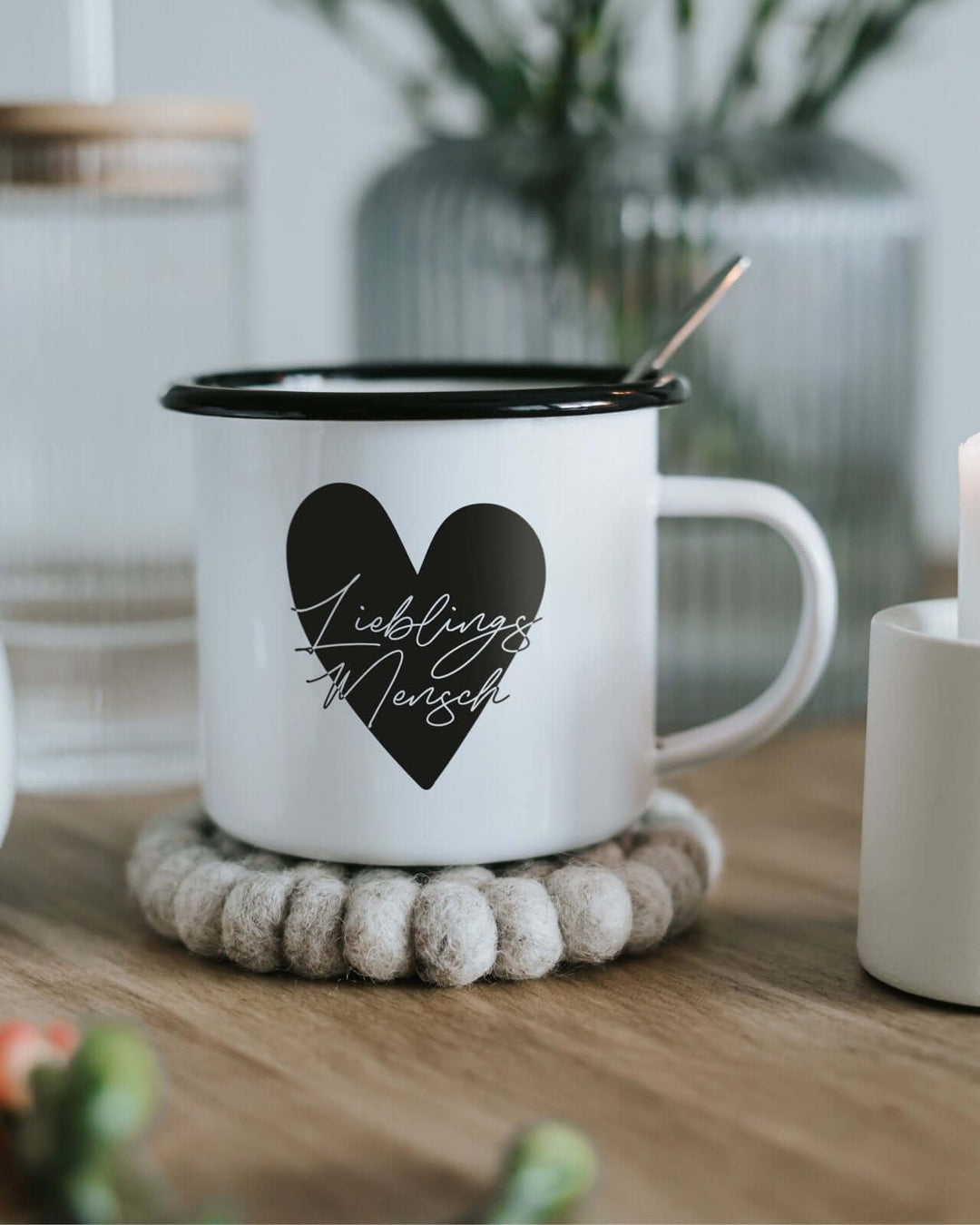 Tasse mit Spruch oder Motiv Lieblingsmensch in schwarz weiss