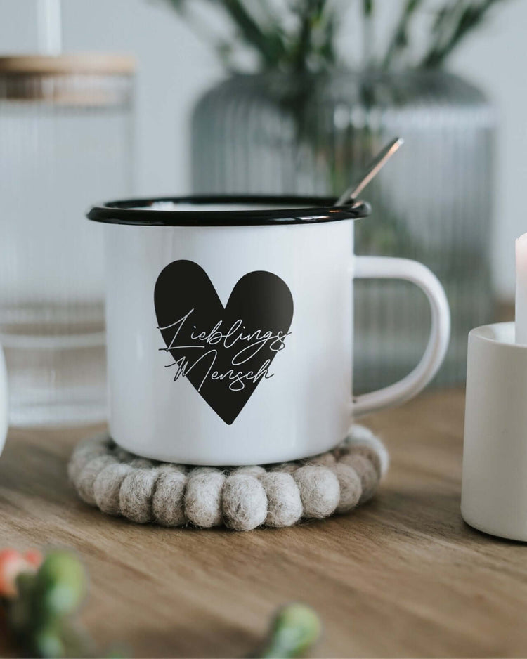 Tasse mit Spruch oder Motiv Lieblingsmensch in schwarz weiss