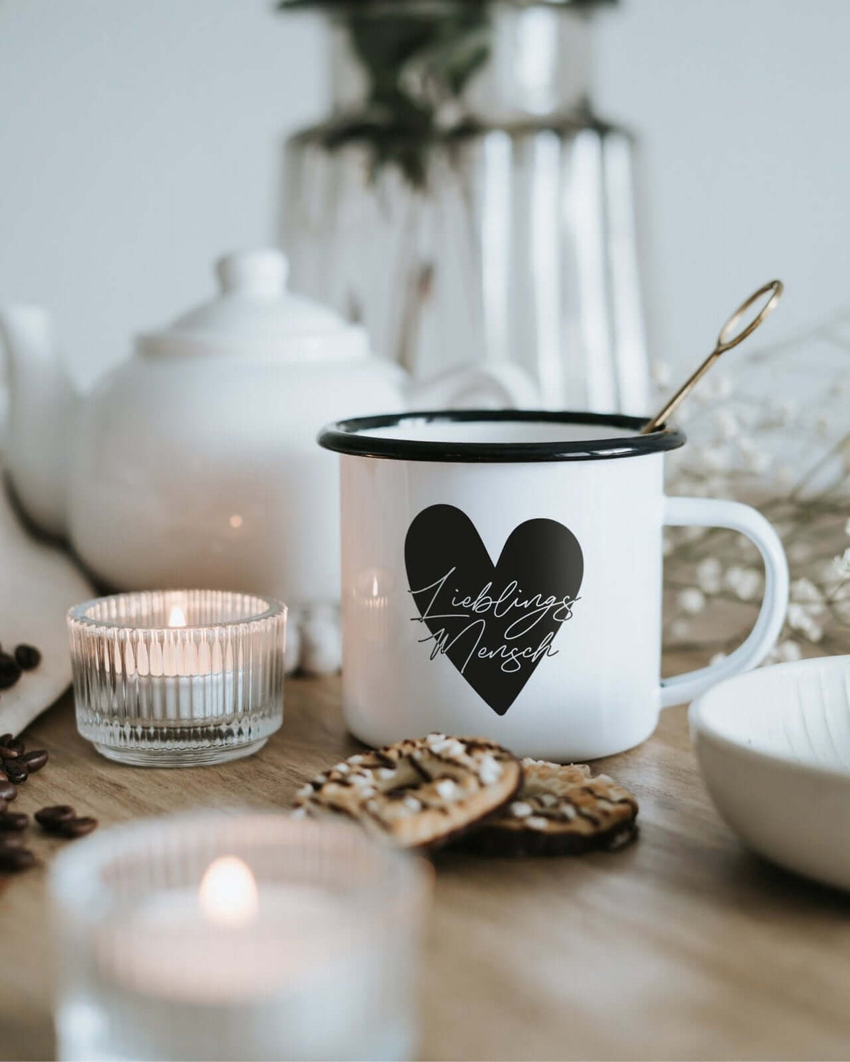Tasse mit Spruch oder Motiv Lieblingsmensch in schwarz weiss