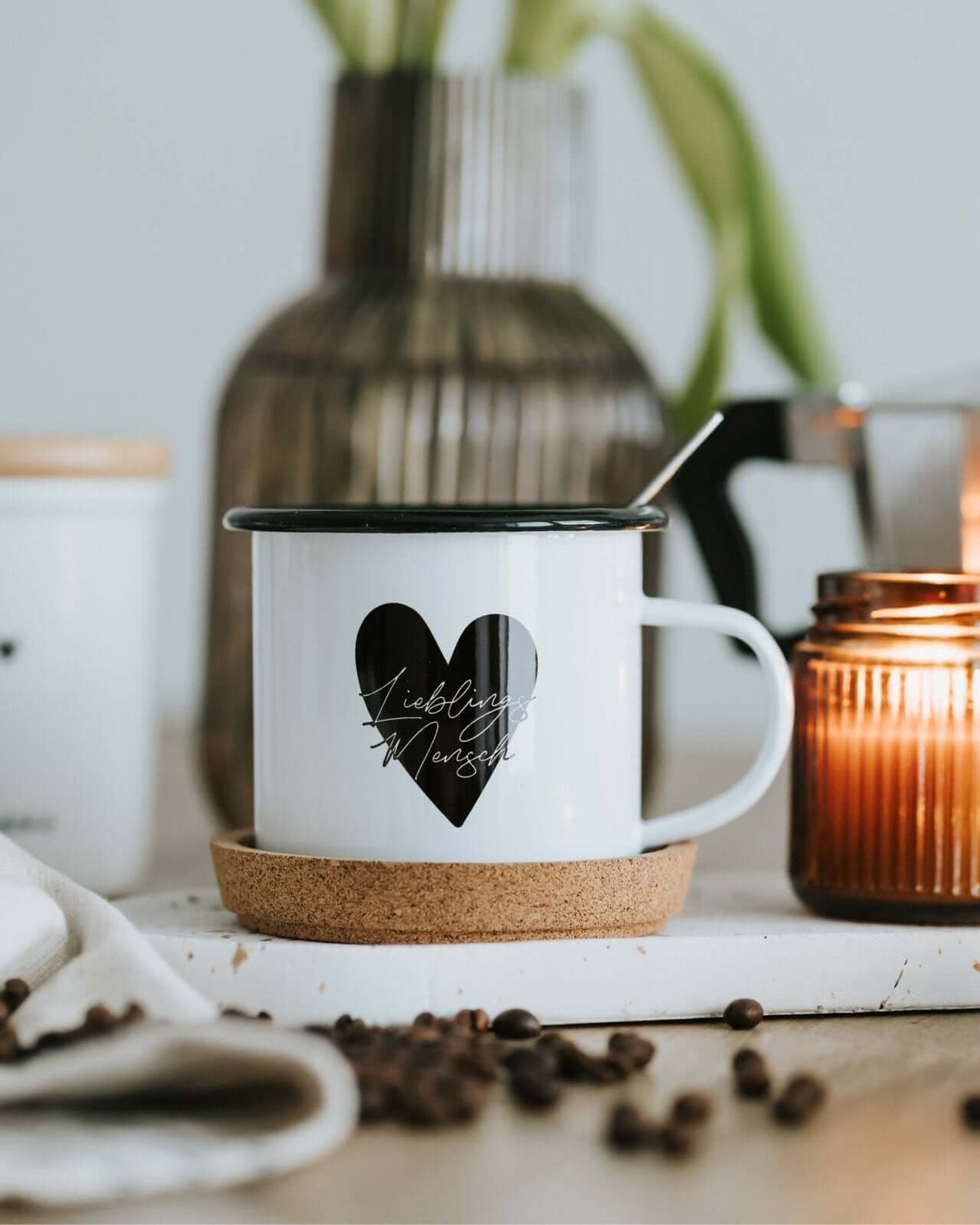 Tasse mit Spruch oder Motiv Lieblingsmensch in schwarz weiss