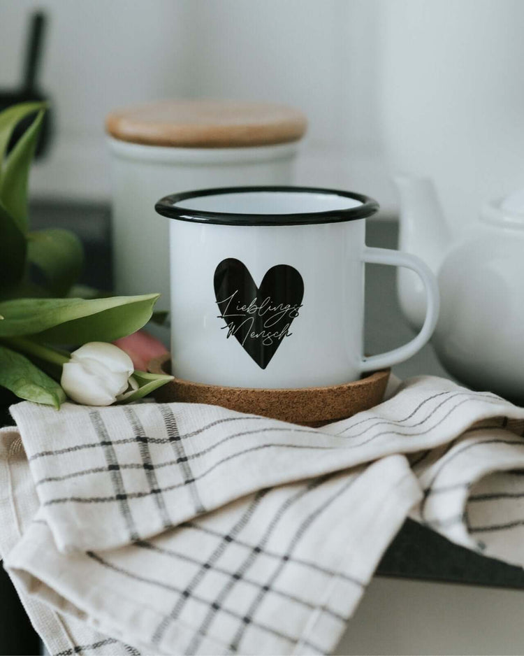 Tasse mit Spruch oder Motiv Lieblingsmensch in schwarz weiss