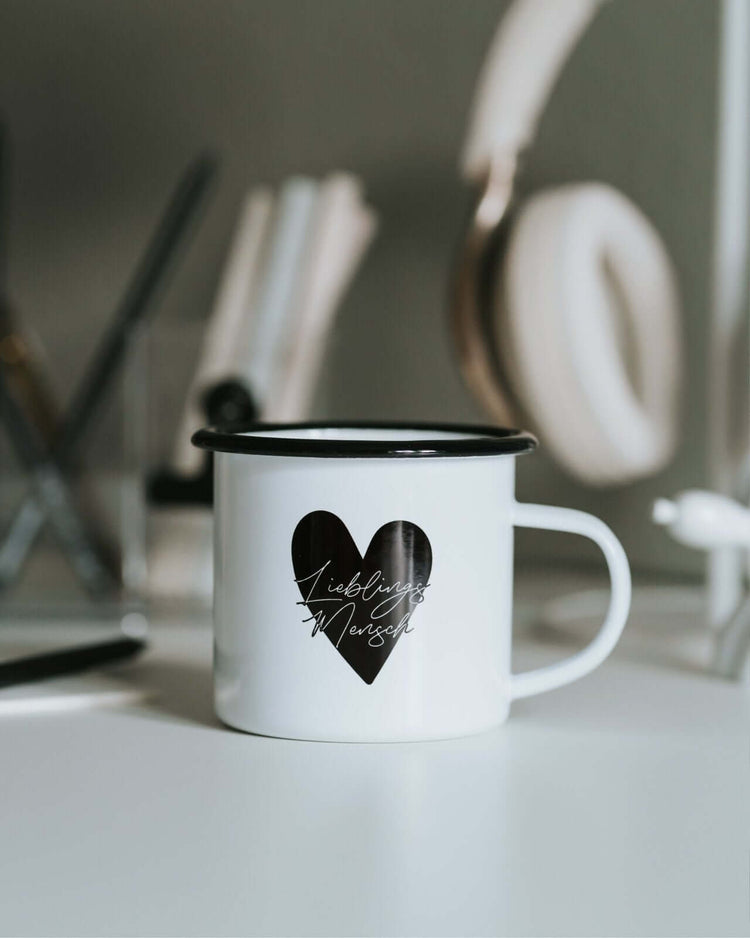 Tasse mit Spruch oder Motiv Lieblingsmensch in schwarz weiss