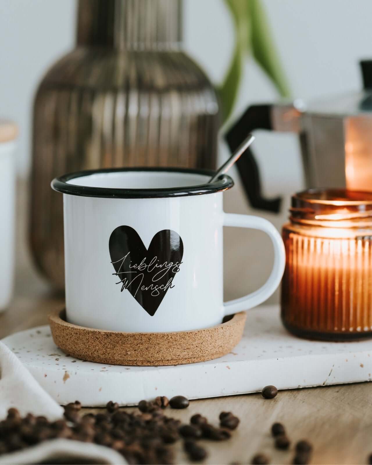 Tasse mit Spruch oder Motiv Lieblingsmensch in schwarz weiss