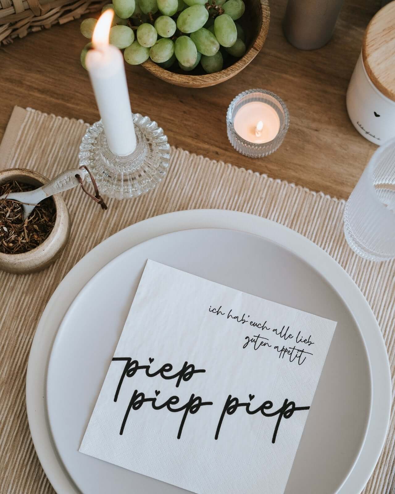 Serviette mit Spruch oder Motiv Piep piep piep in schwarz weiss