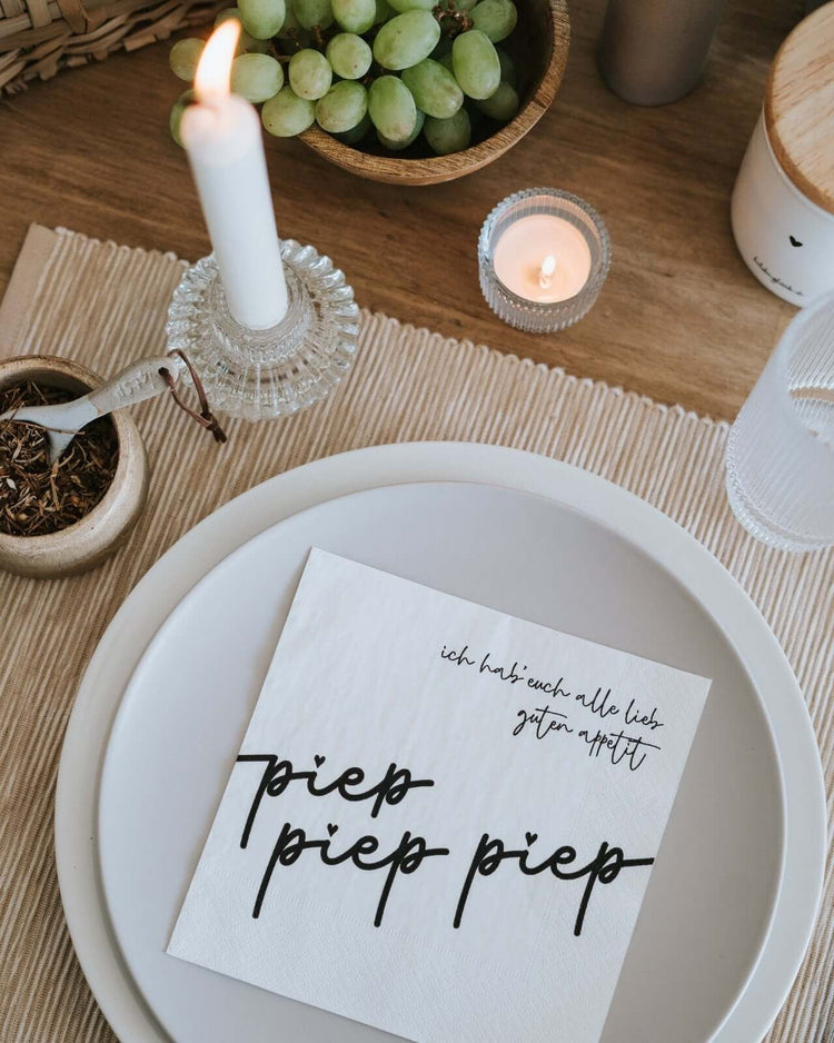 Serviette mit Spruch oder Motiv Piep piep piep in schwarz weiss