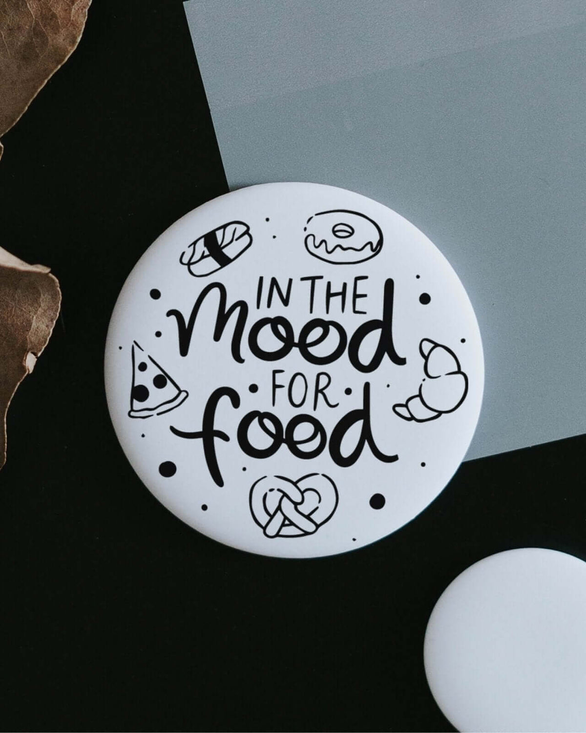 Magnete mit Spruch oder Motiv Mood for food · groß in schwarz weiss