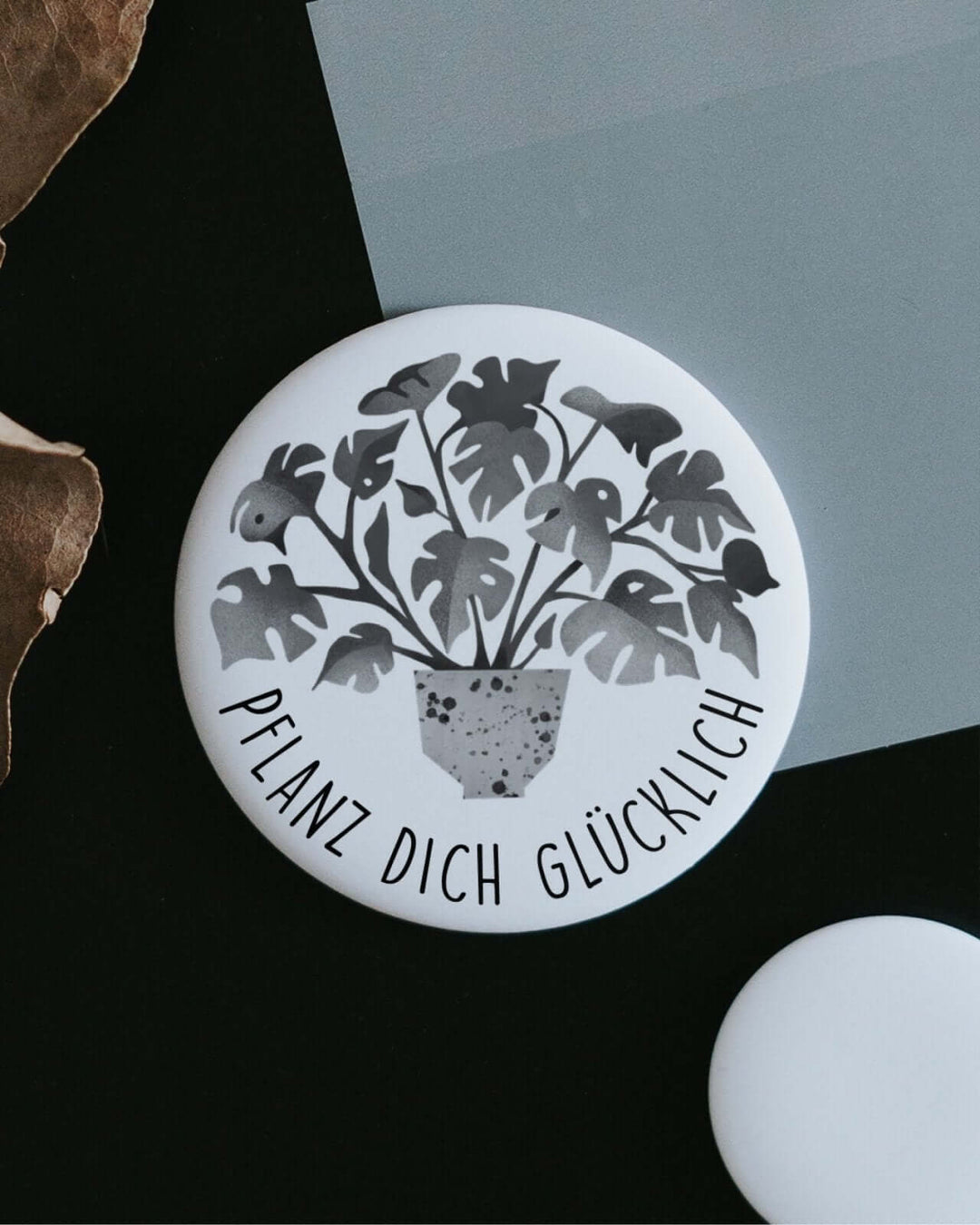 Magnete mit Spruch oder Motiv Pflanz dich glücklich · groß in schwarz weiss