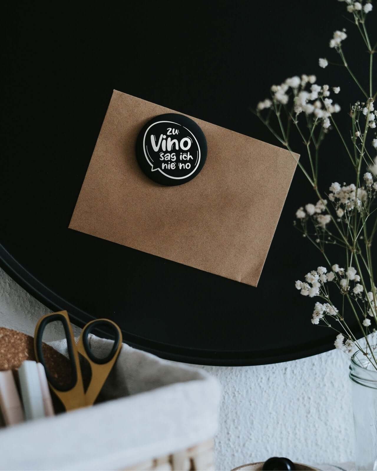 Magnete mit Spruch oder Motiv Vino nie no · groß in schwarz weiss