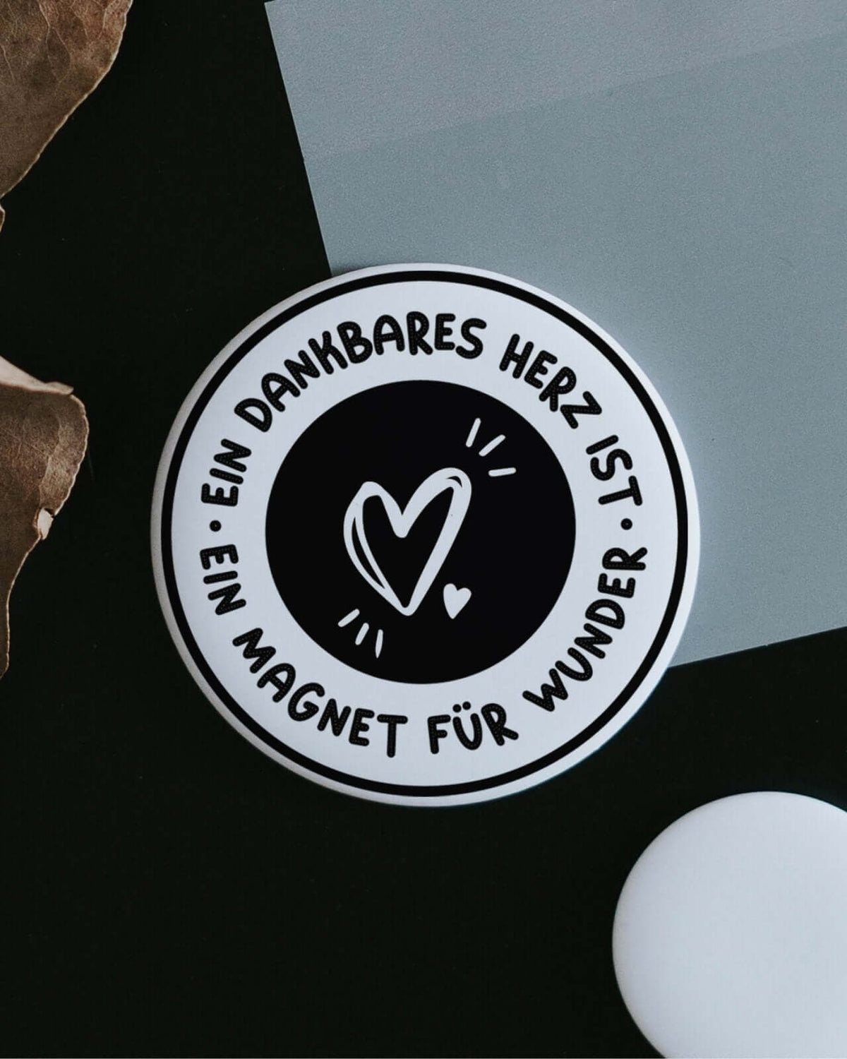 Magnete mit Spruch oder Motiv Dankbares Herz · groß in schwarz weiss