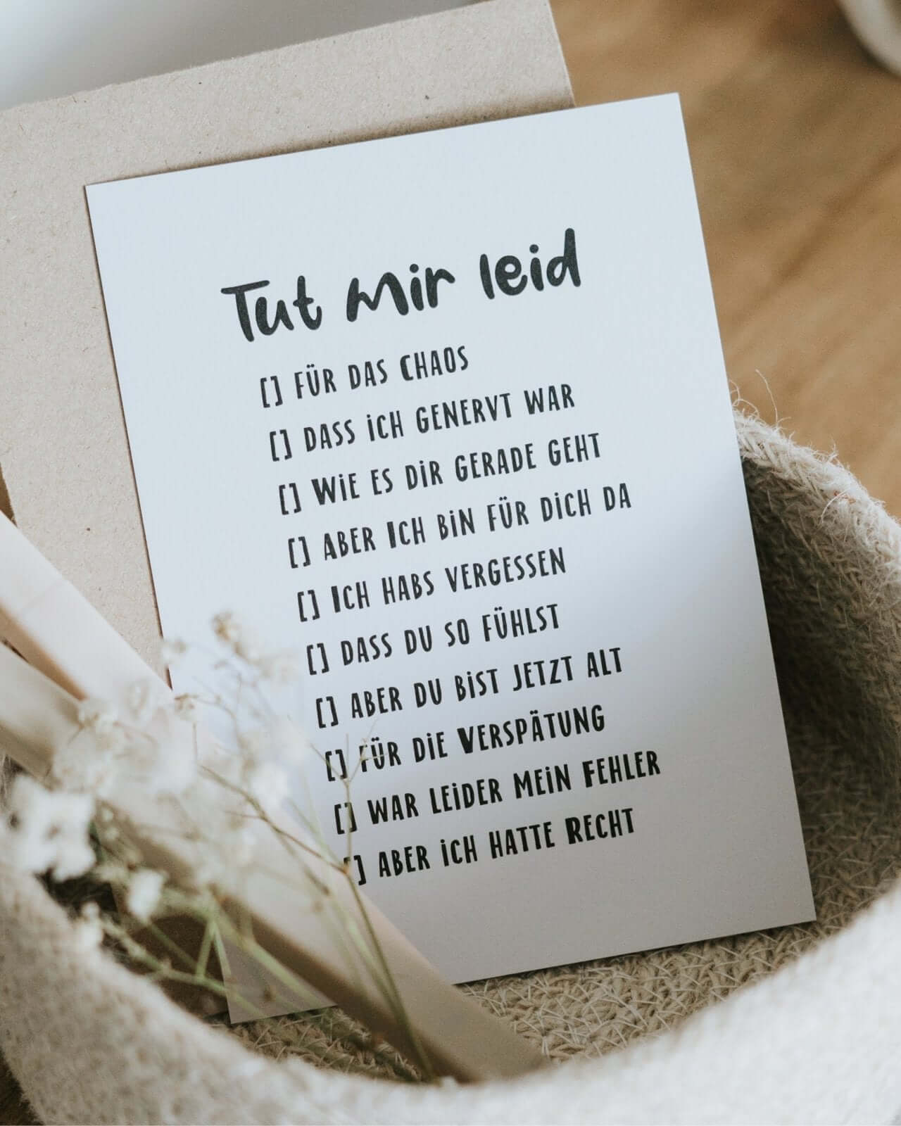 Geschenke mit Herz – Postkarte „Tut mir leid“ zum Ankreuzen