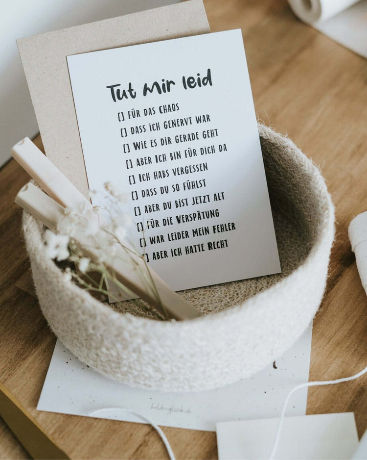 Geschenke mit Herz – Postkarte „Tut mir leid“ zum Ankreuzen