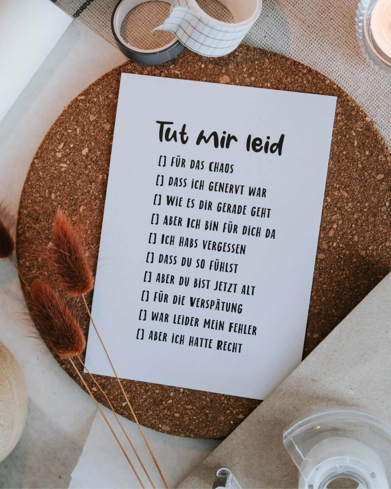 Geschenke mit Herz – Postkarte „Tut mir leid“ zum Ankreuzen