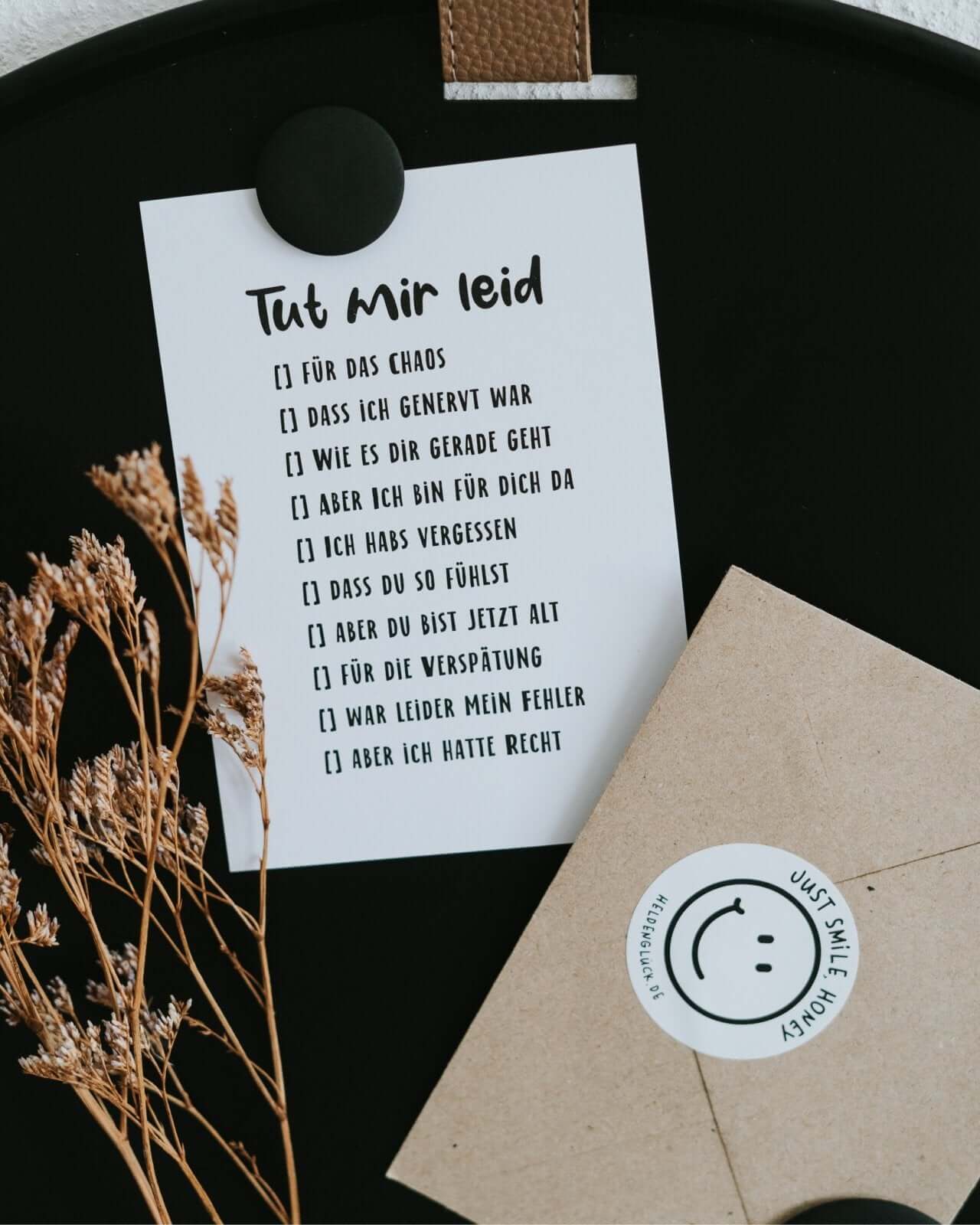 Geschenke mit Herz – Postkarte „Tut mir leid“ zum Ankreuzen