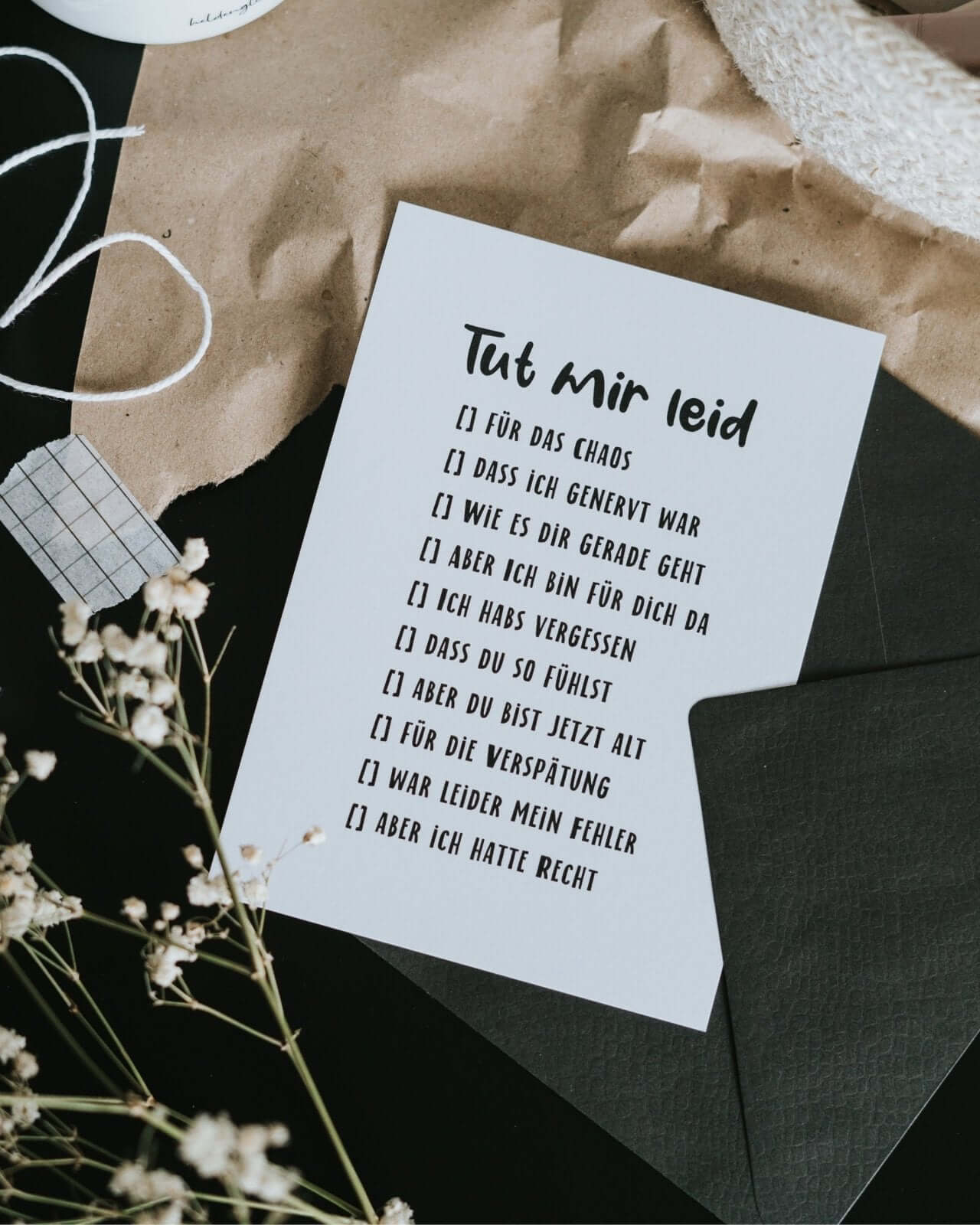 Geschenke mit Herz – Postkarte „Tut mir leid“ zum Ankreuzen