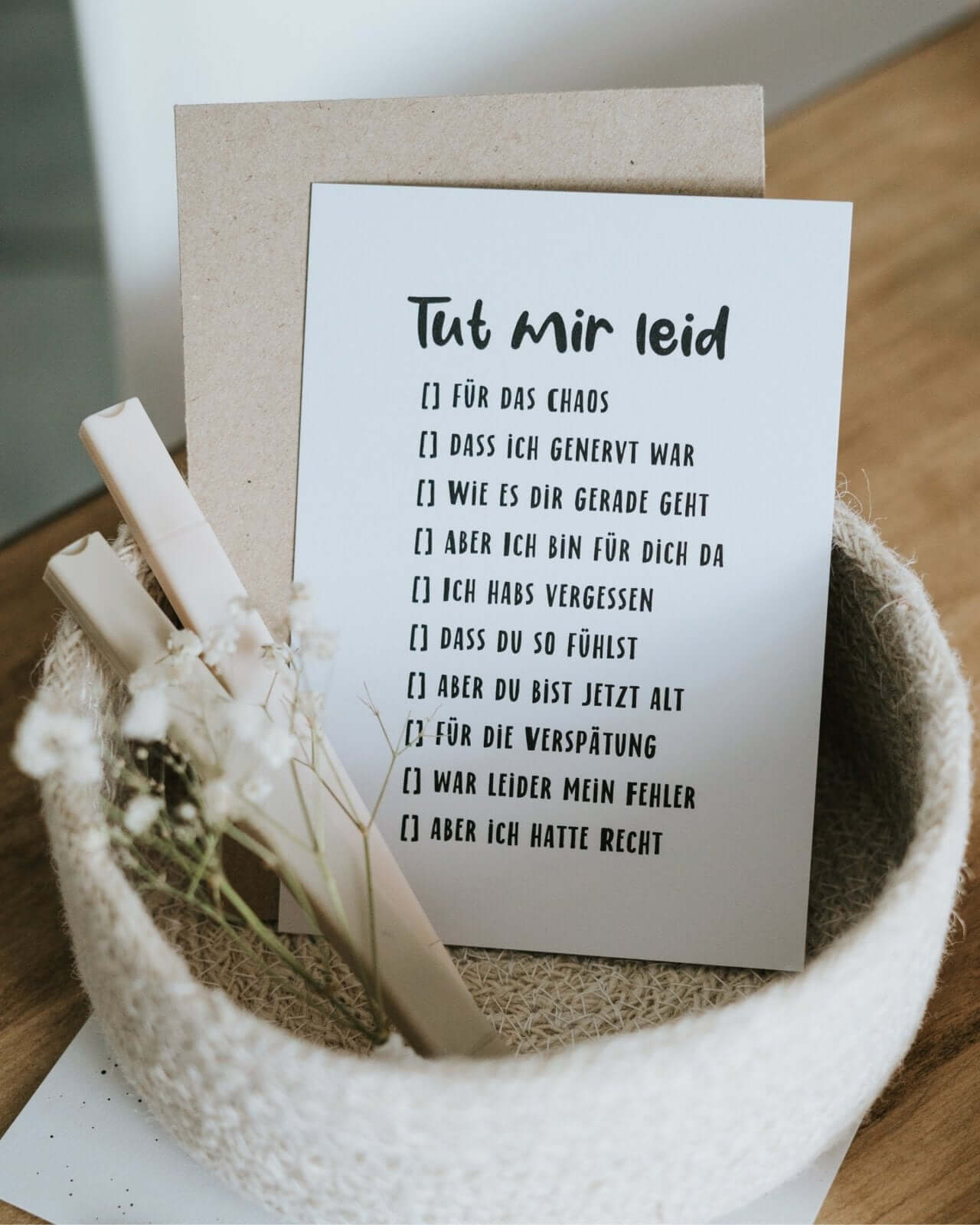 Geschenke mit Herz – Postkarte „Tut mir leid“ zum Ankreuzen