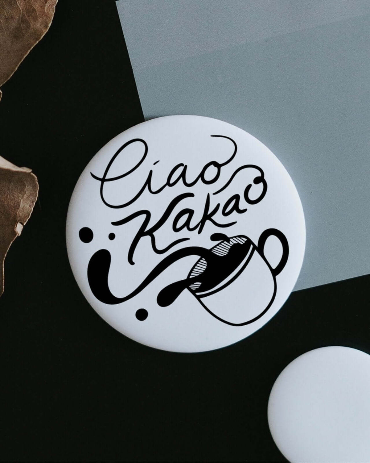 Magnete mit Spruch oder Motiv Ciao Kakao · groß in schwarz weiss