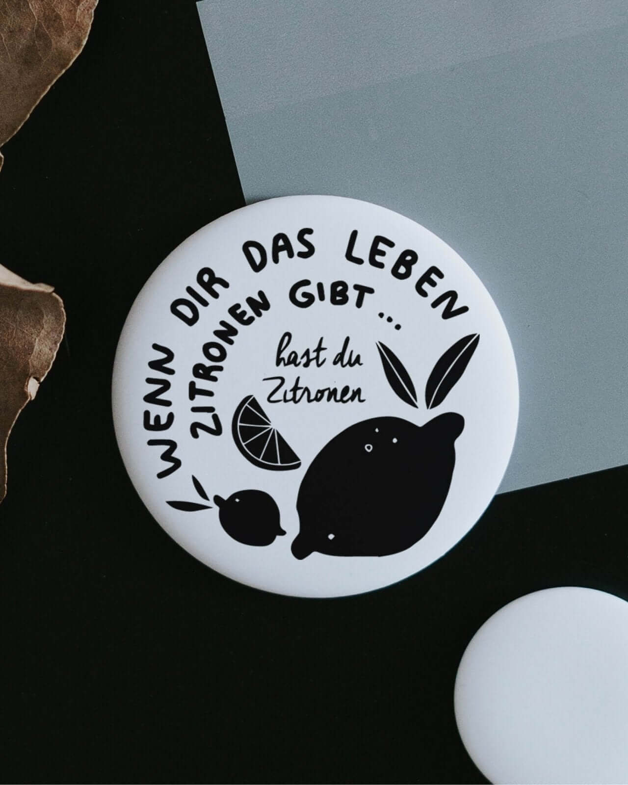 Magnete mit Spruch oder Motiv Zitronen · groß in schwarz weiss