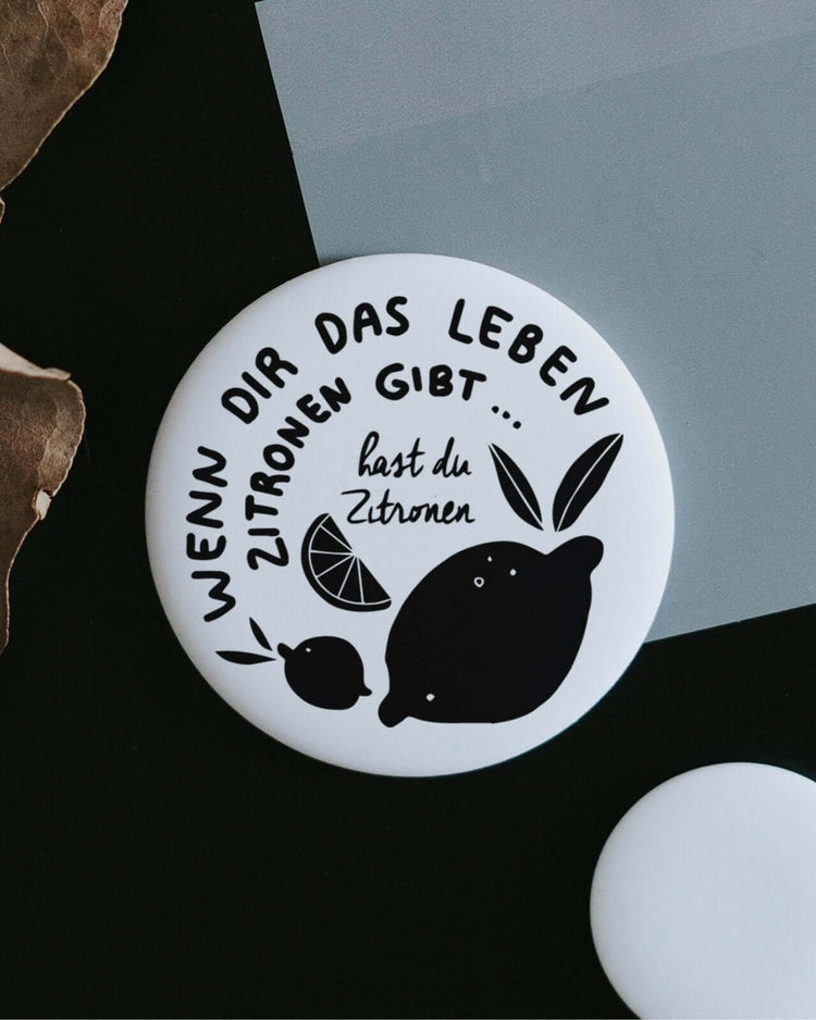 Magnete mit Spruch oder Motiv Zitronen · groß in schwarz weiss