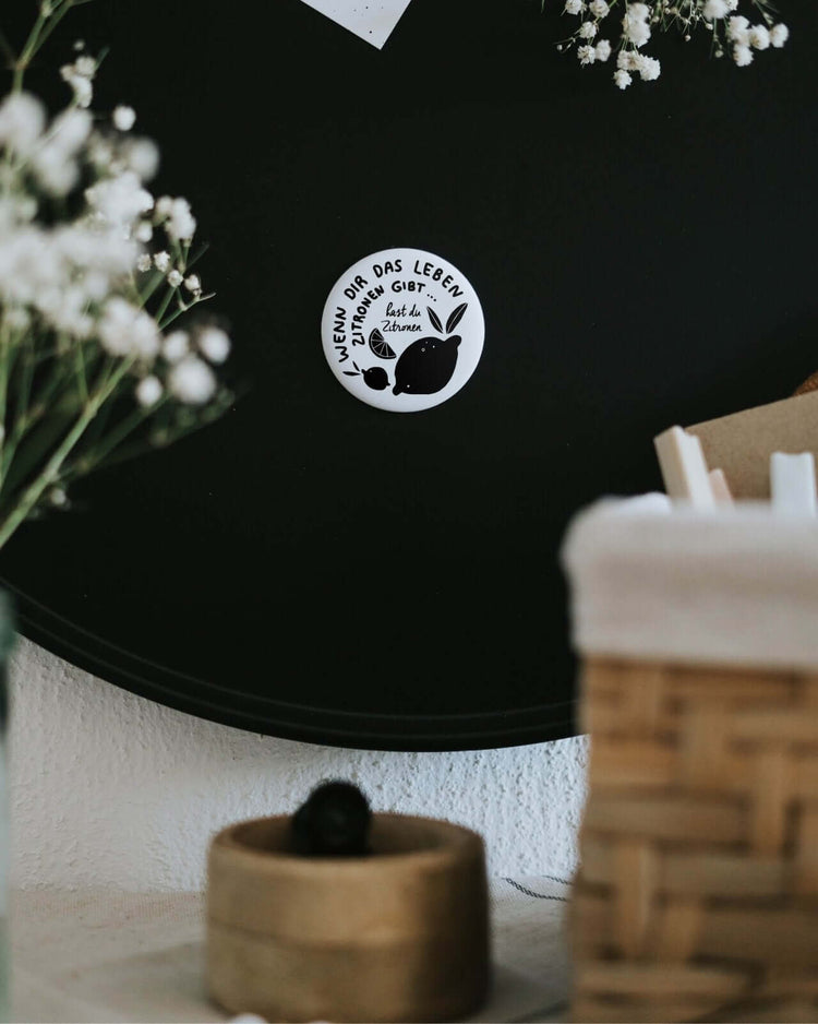 Magnete mit Spruch oder Motiv Zitronen · groß in schwarz weiss