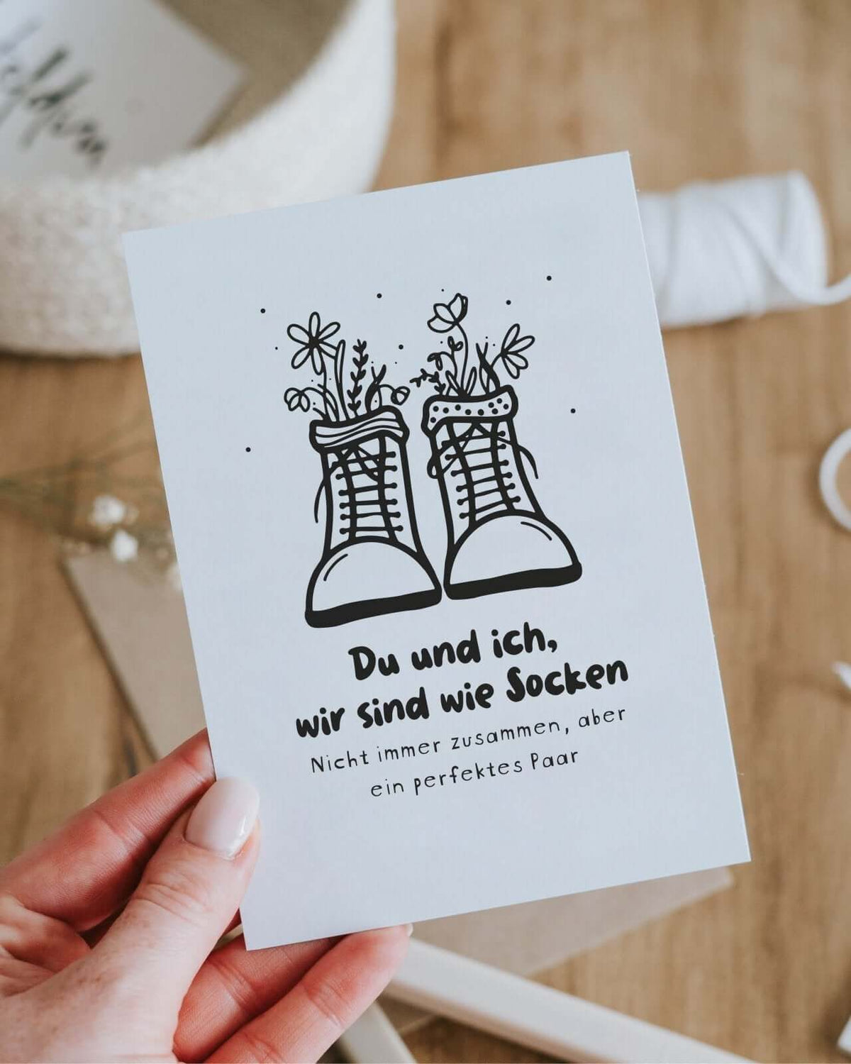 Postkarte mit Spruch und motiv Du und ich in schwarz weiss