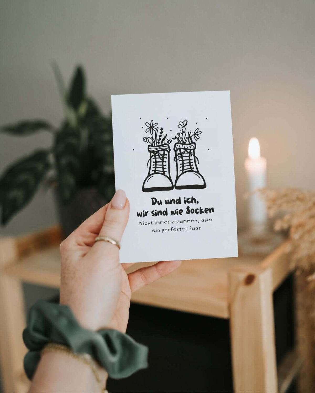 Postkarte mit Spruch und motiv Du und ich in schwarz weiss