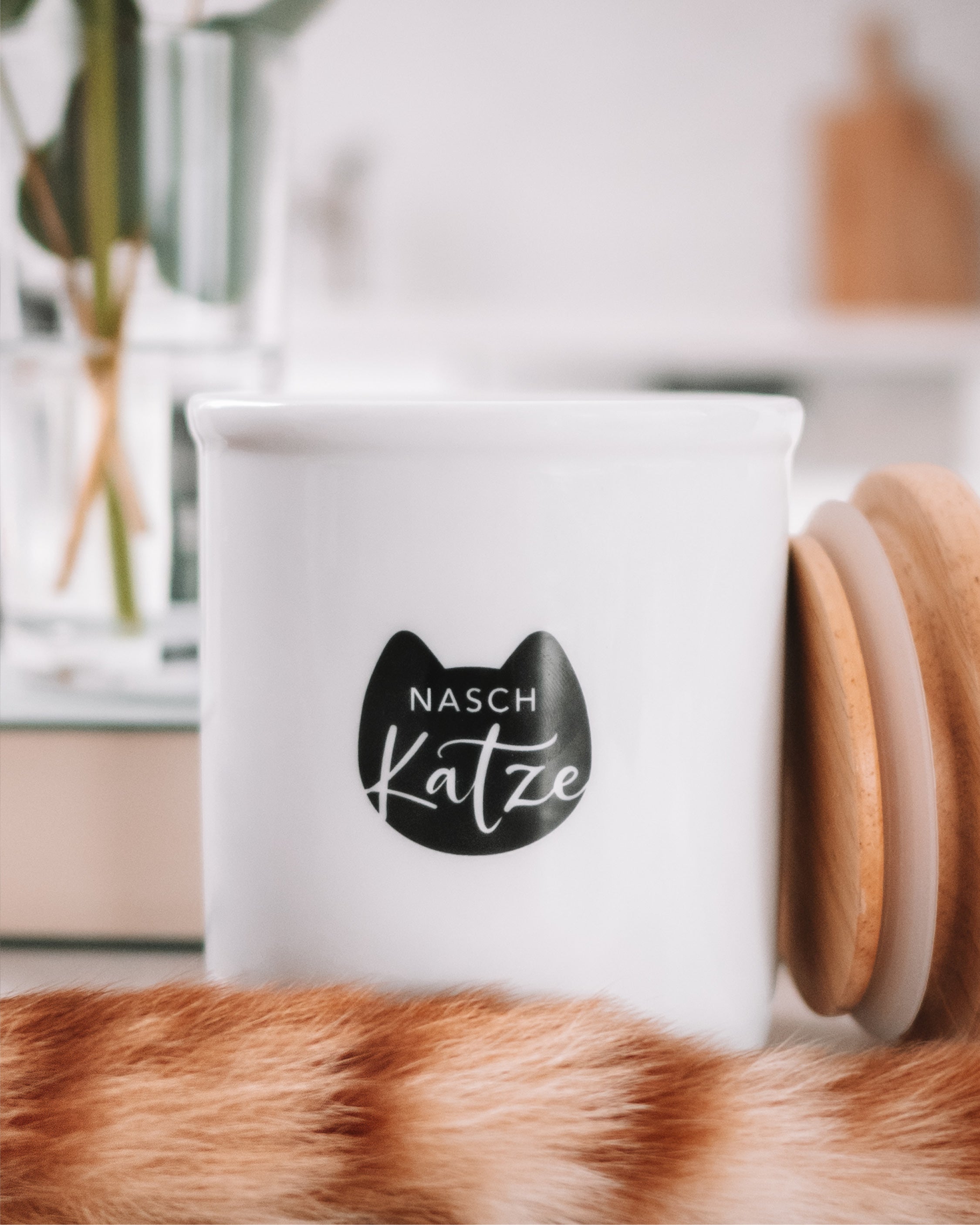 Keramikdose als Vorratsdose mit Spruch oder Motiv Naschkatze in schwarz weiss