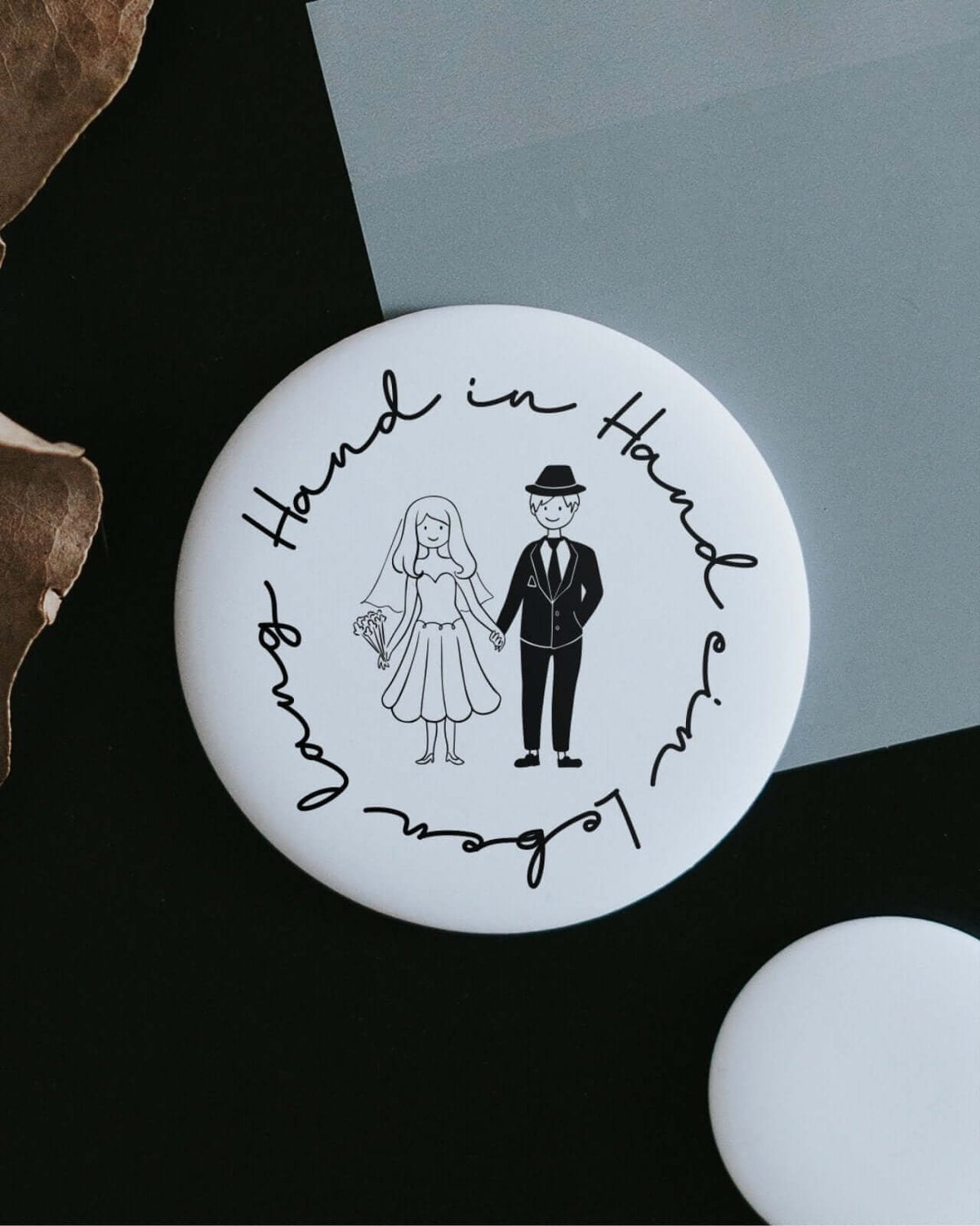 Magnete mit Spruch oder Motiv Hand in Hand · groß in schwarz weiss