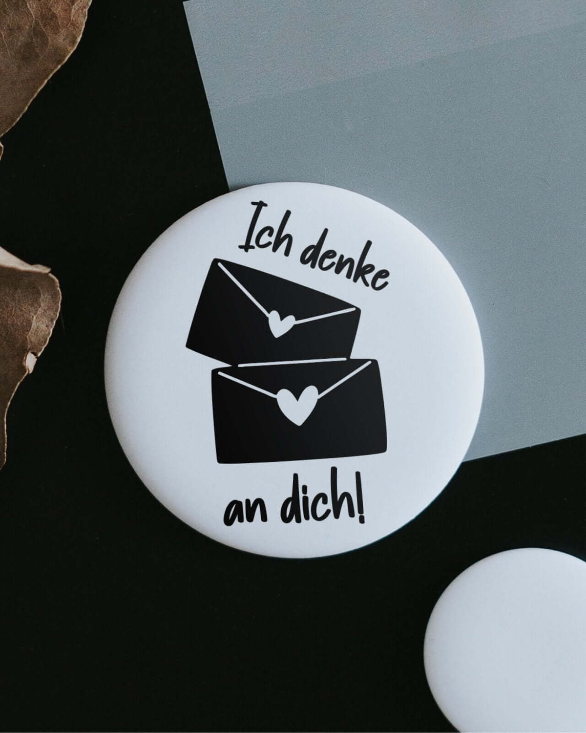 Magnete mit Spruch oder Motiv Ich denke an dich · groß in schwarz weiss