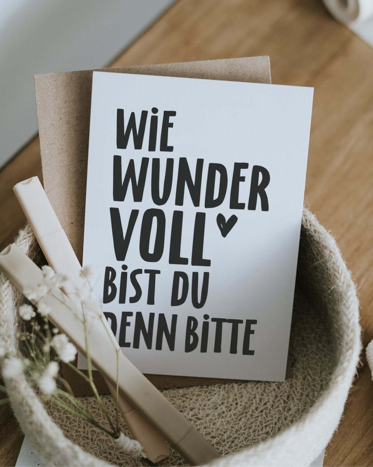 Postkarte mit Spruch und motiv Wie wundervoll in schwarz weiss