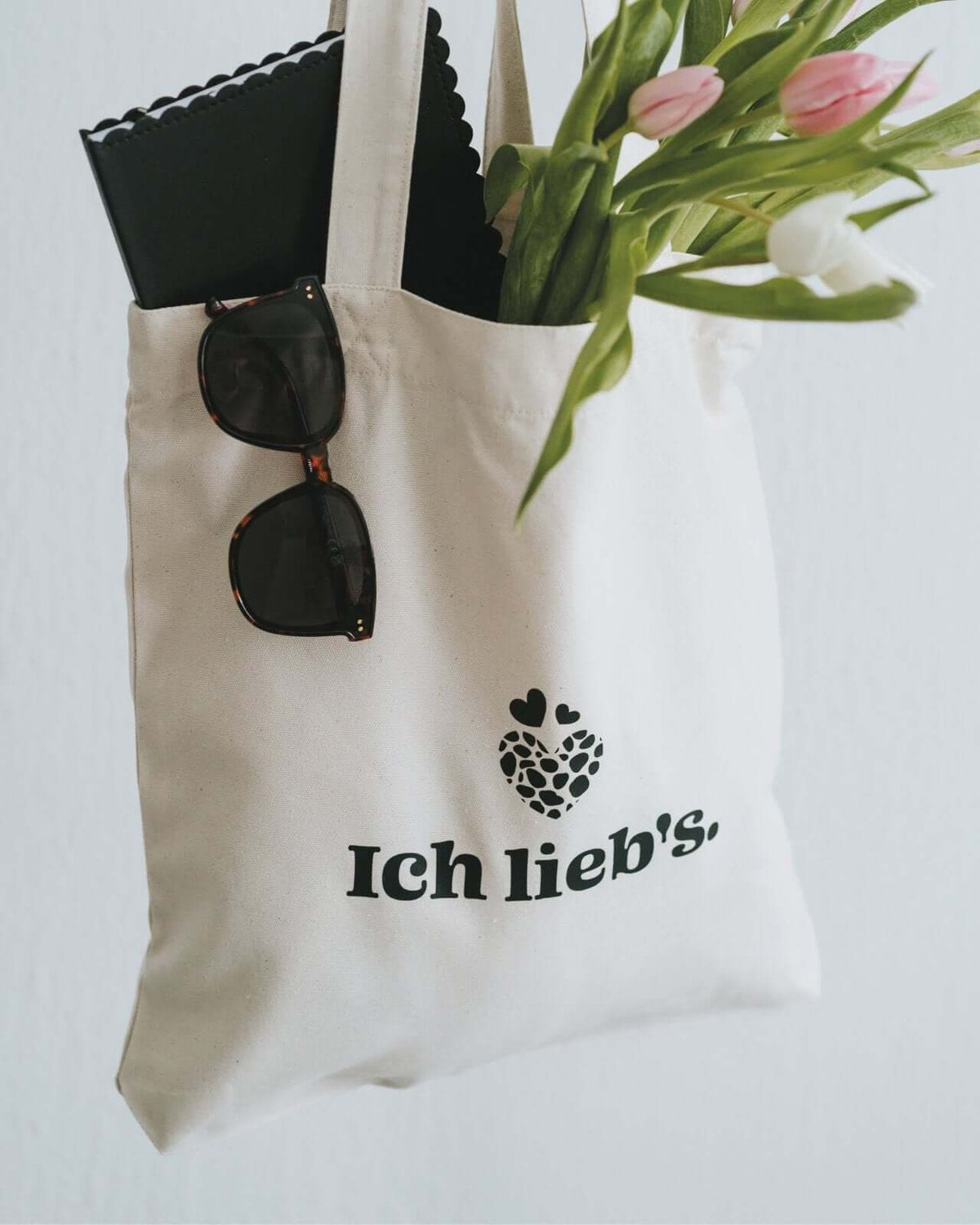 Baumwollbeutel mit Spruch oder Motiv Ich liebs in schwarz weiss
