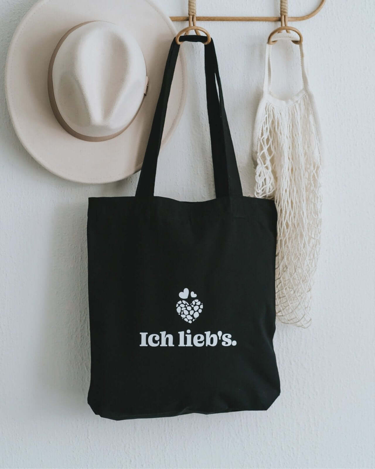 Baumwollbeutel mit Spruch oder Motiv Ich liebs in schwarz weiss