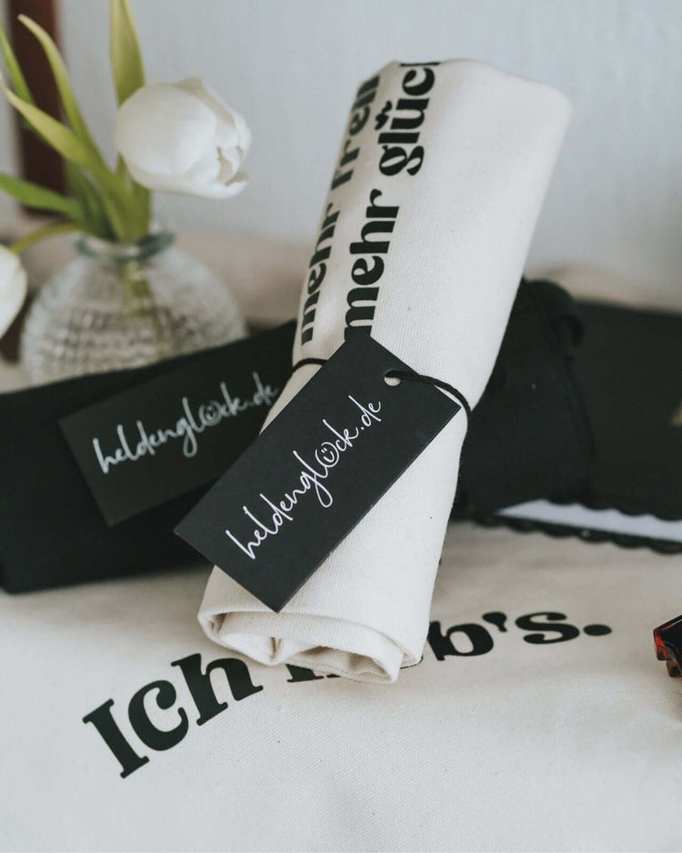 Baumwollbeutel mit Spruch oder Motiv Krims Krams in schwarz weiss