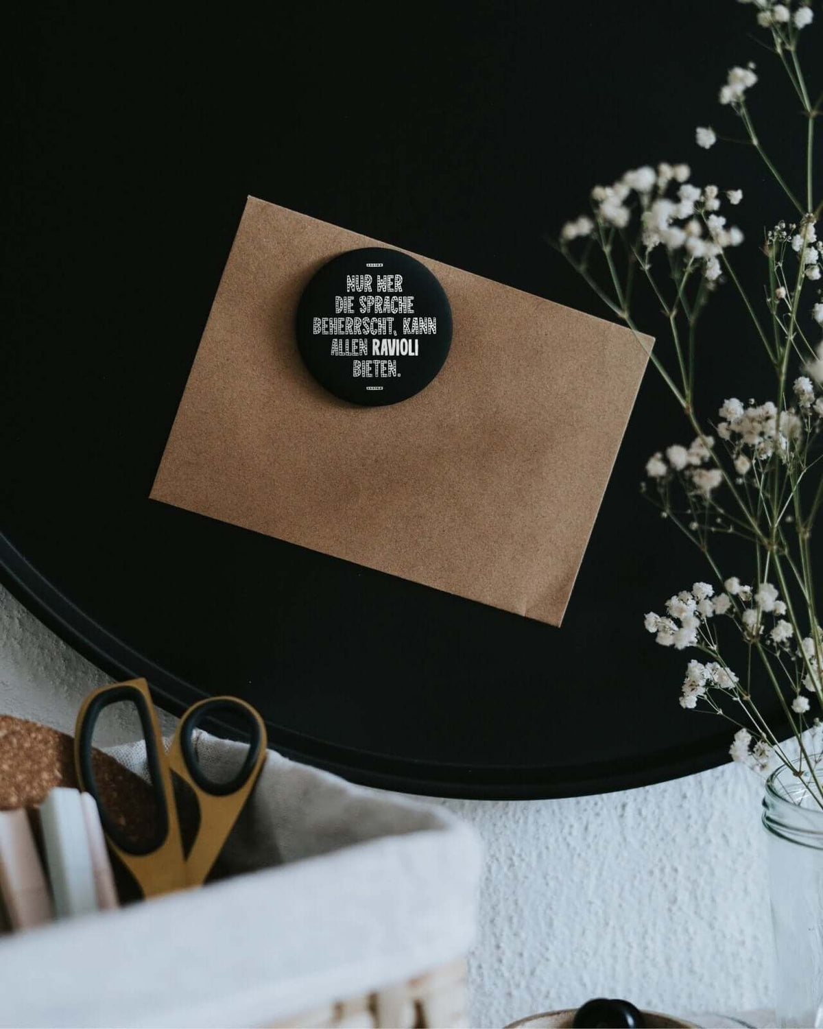 Magnete mit Spruch oder Motiv Ravioli · groß in schwarz weiss