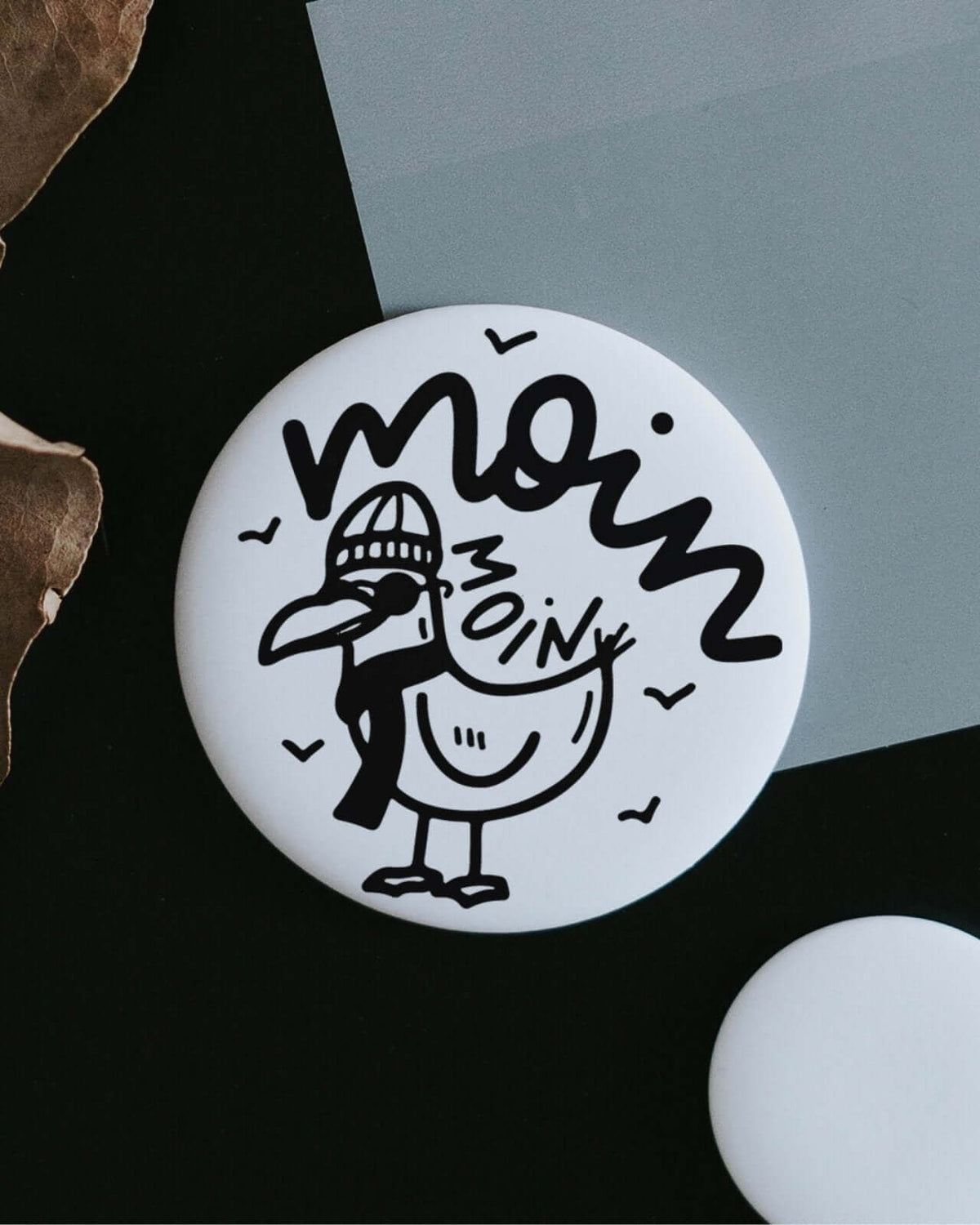 Magnete mit Spruch oder Motiv Moin moin · groß in schwarz weiss