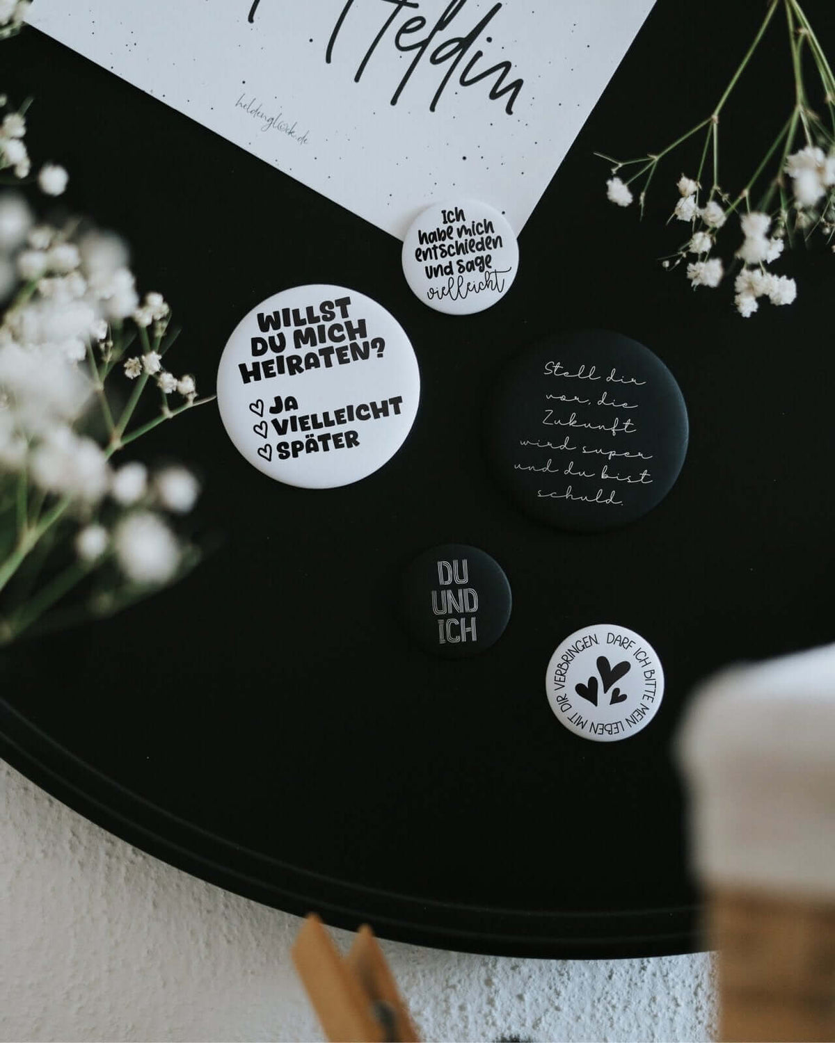 Magnete mit Spruch oder Motiv Du und ich · klein in schwarz weiss