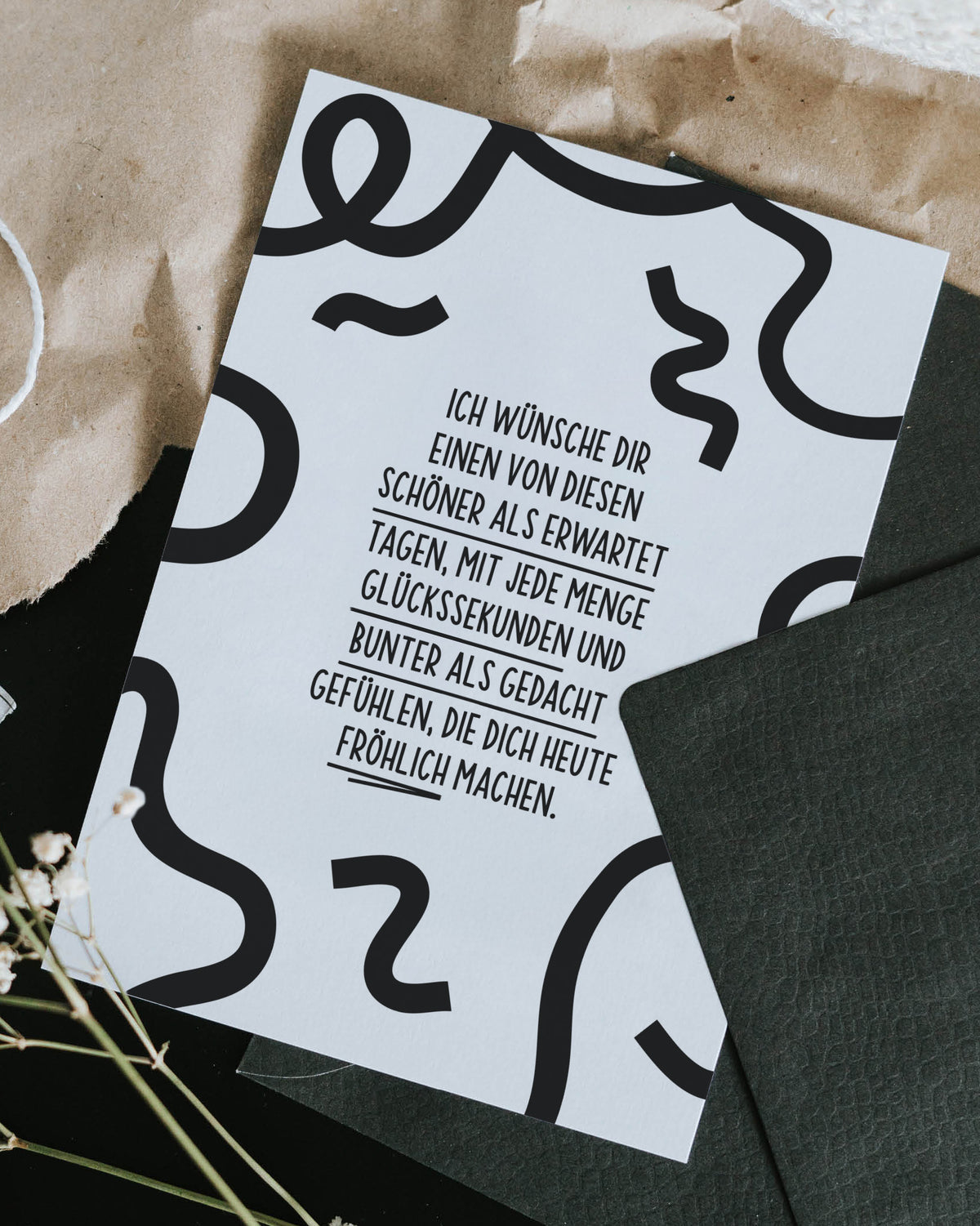Postkarte mit Spruch „Ein Tag voller Glückssekunden“ – liebevoller Wunsch für Freude, Mut und kleine Wunder