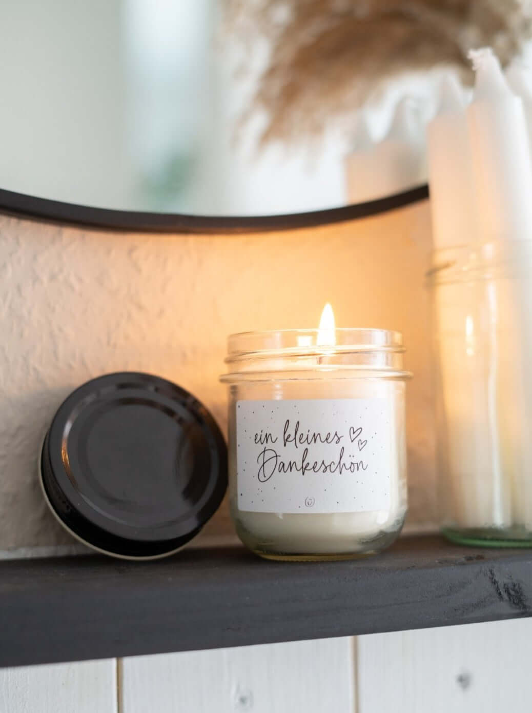 Kerze im Glas mit Spruch oder Motiv Ein kleines Dankeschön in schwarz weiss