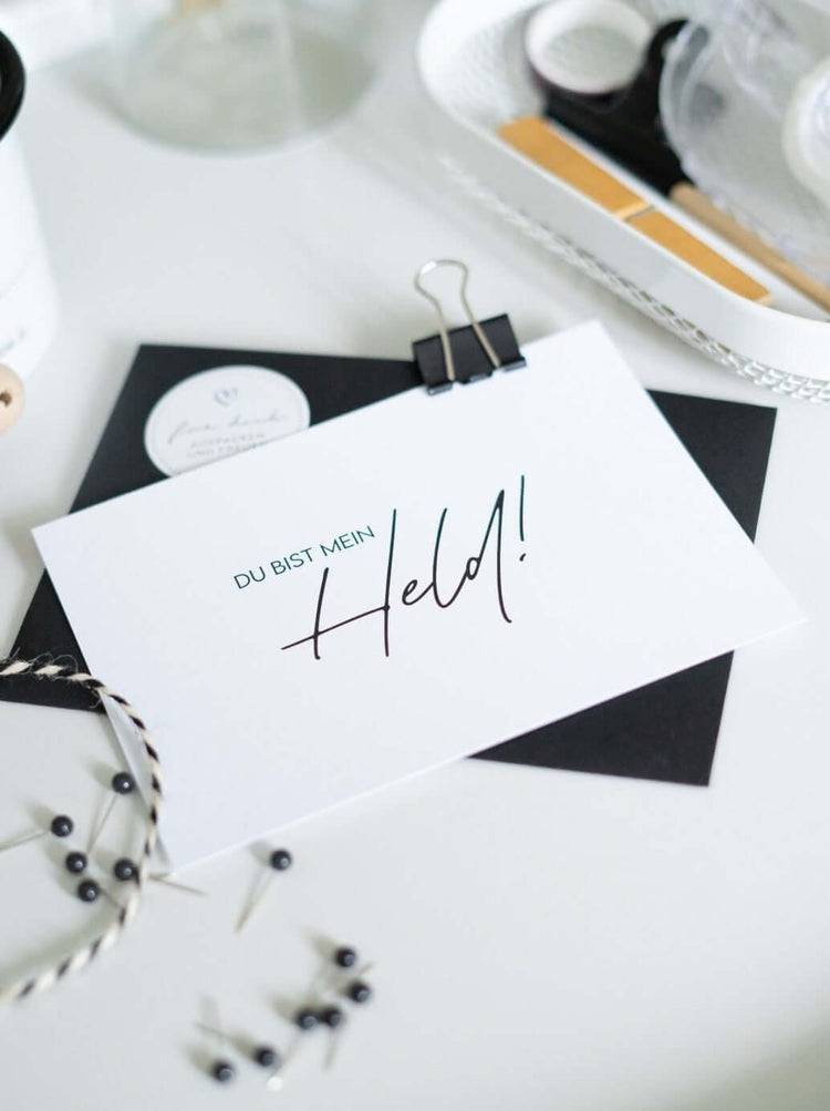 Geschenke für Helden – Postkarte „Du bist mein Held“ als Dankeschön
