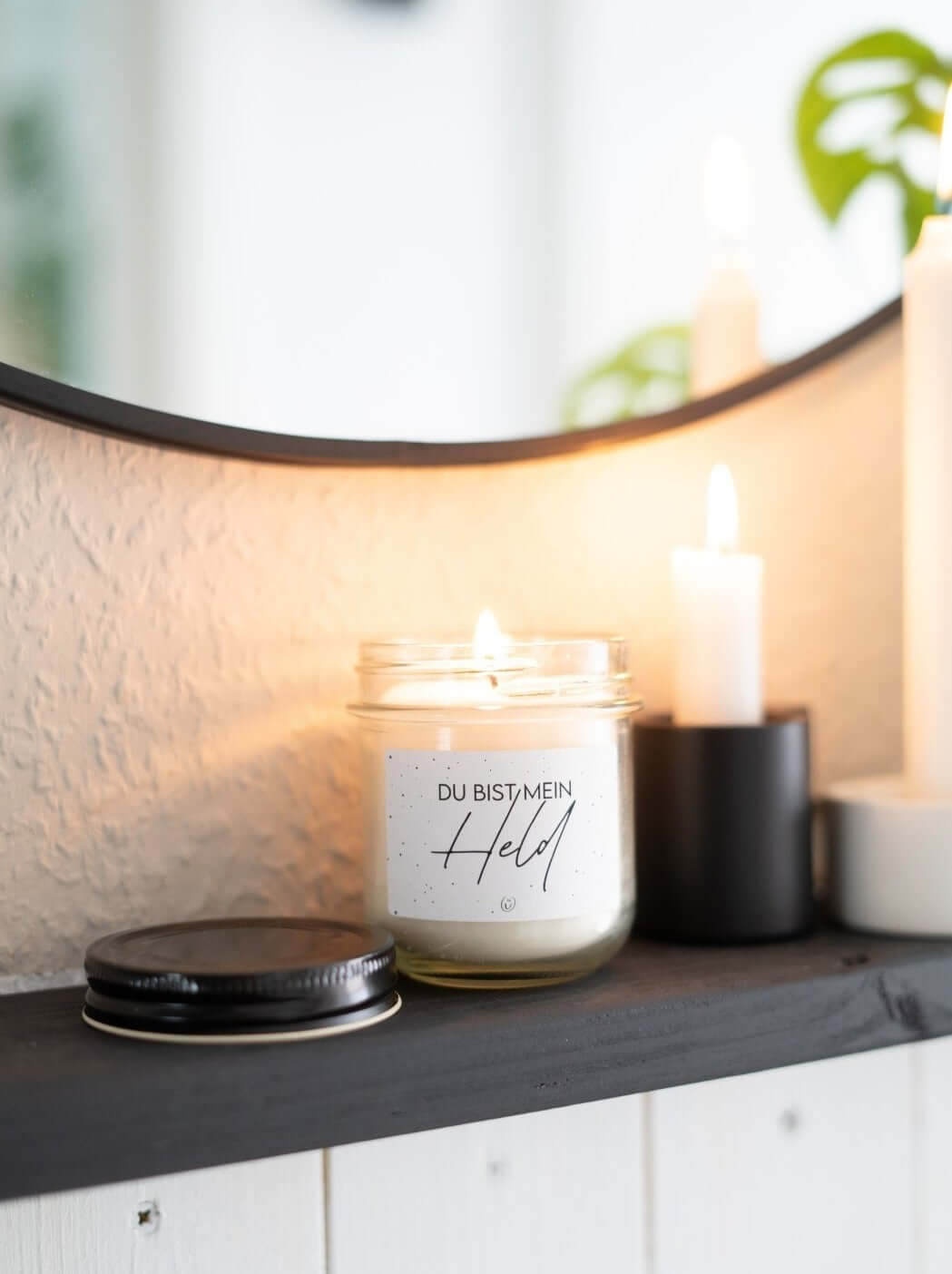 Kerze im Glas mit Spruch oder Motiv Mein Held in schwarz weiss