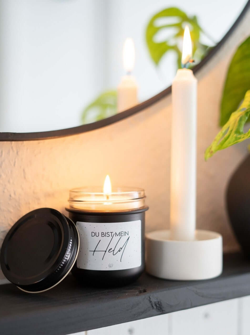 Kerze im Glas mit Spruch oder Motiv Mein Held in schwarz weiss