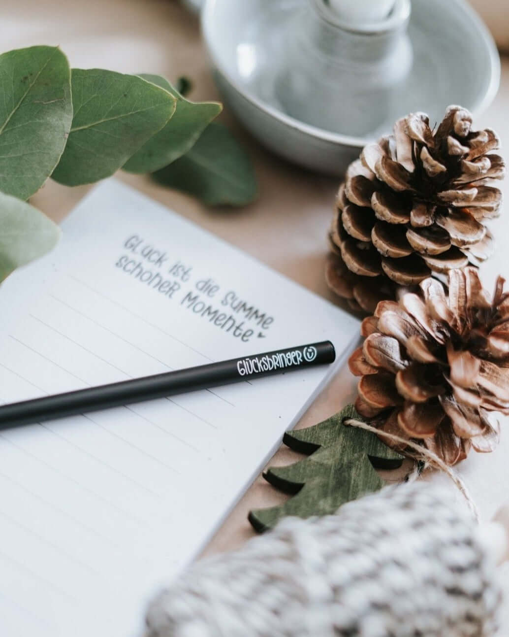 Bleistift mit Spruch oder Motiv Glücksbringer in schwarz weiss