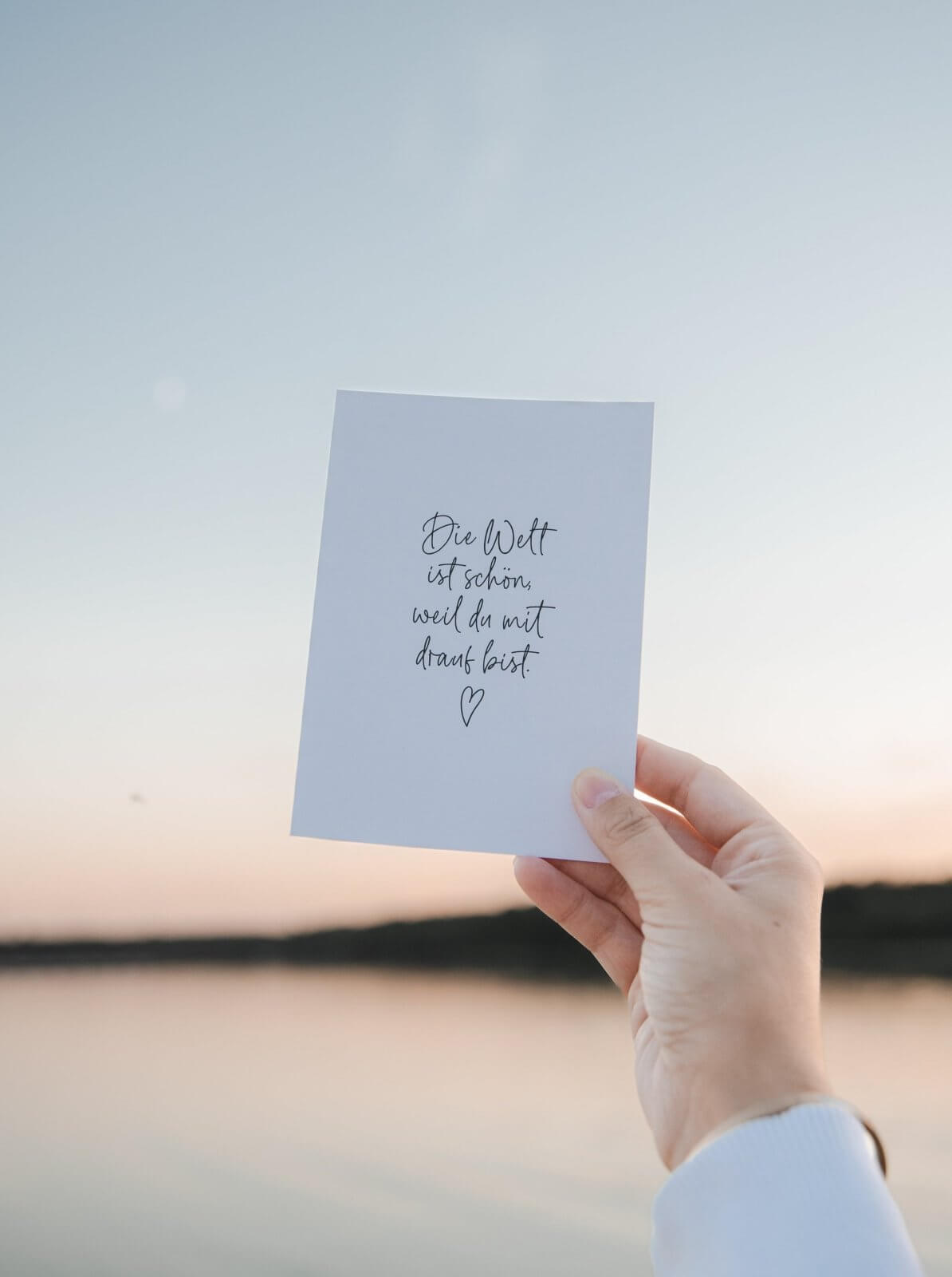 Postkarte mit Spruch und motiv Die Welt ist schön in schwarz weiss