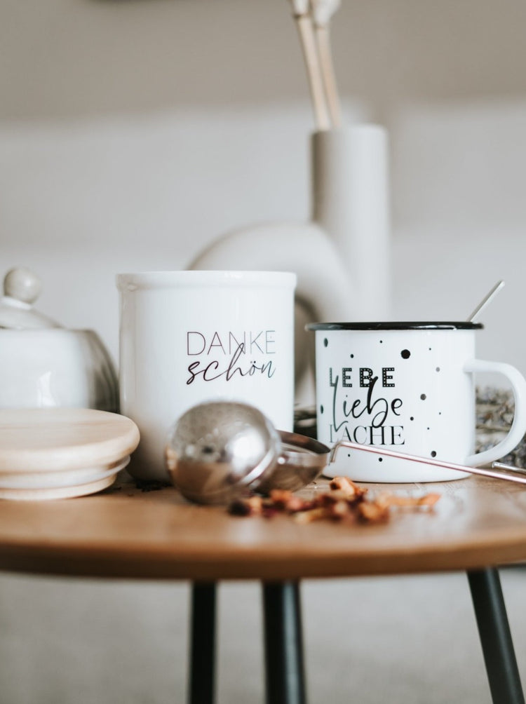 Keramikdose als Vorratsdose mit Spruch oder Motiv Dankeschön in schwarz weiss