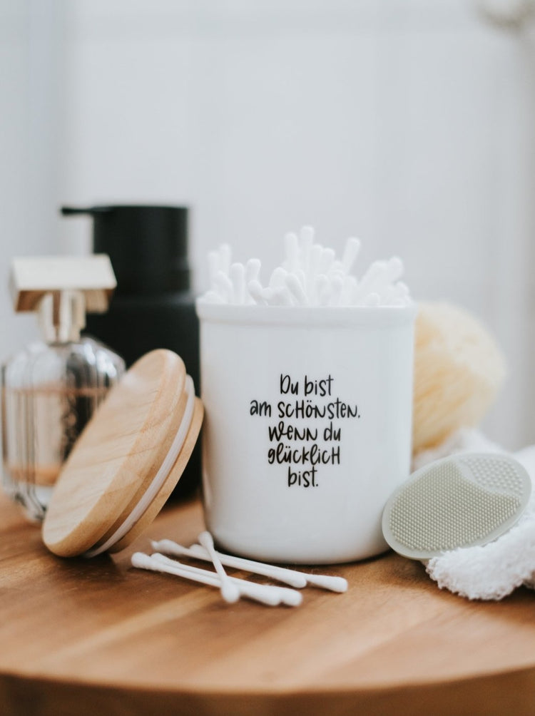 Keramikdose als Vorratsdose mit Spruch oder Motiv Du bist schön in schwarz weiss