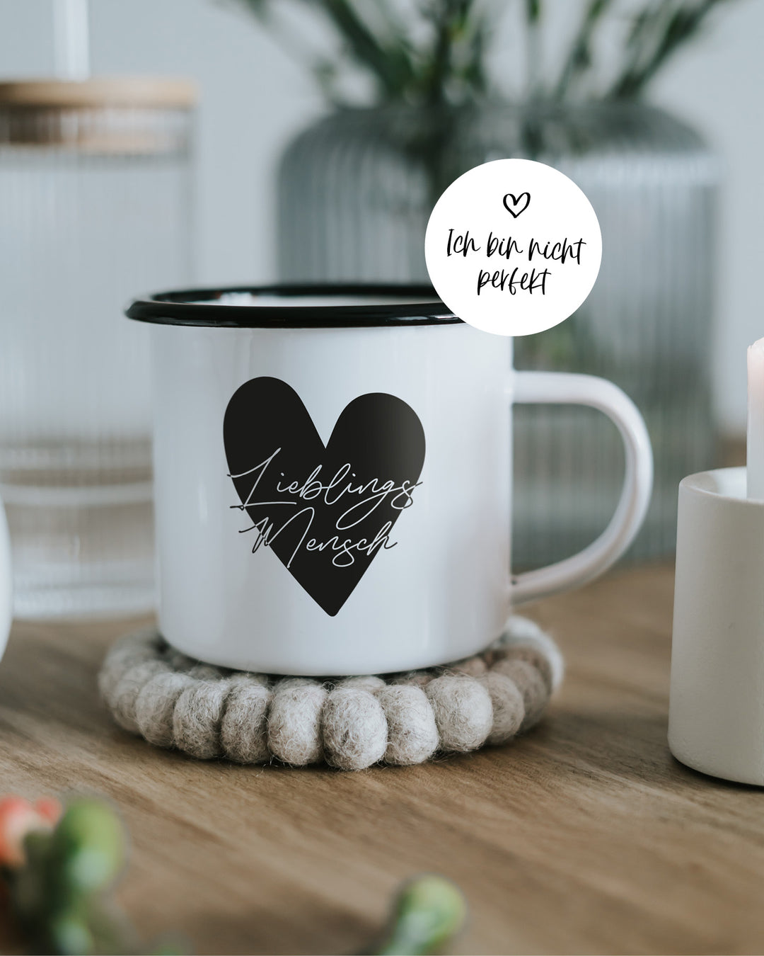 Tasse mit Spruch oder Motiv Lieblingsmensch in schwarz weiss