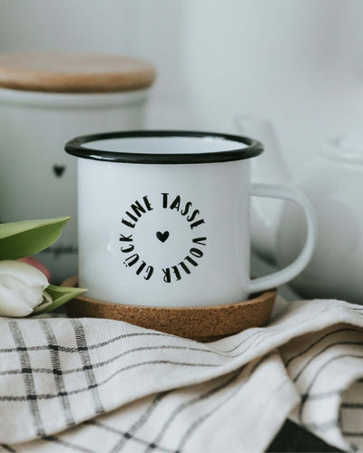 Tasse mit Spruch oder Motiv Voller Glück in schwarz weiss