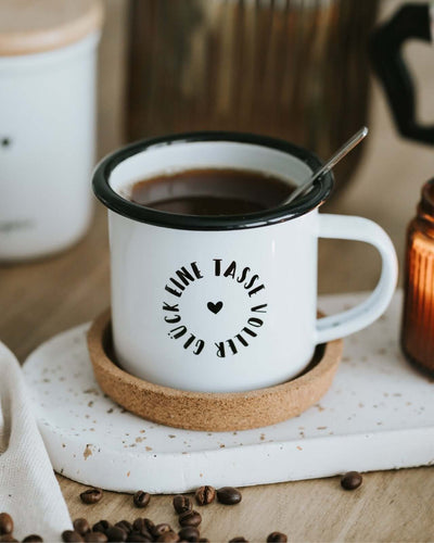 Tasse mit Spruch oder Motiv Voller Glück in schwarz weiss