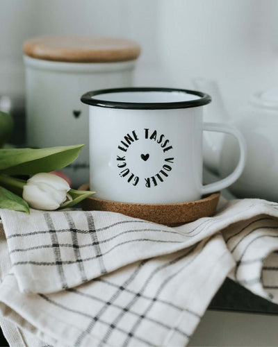 Tasse mit Spruch oder Motiv Voller Glück in schwarz weiss