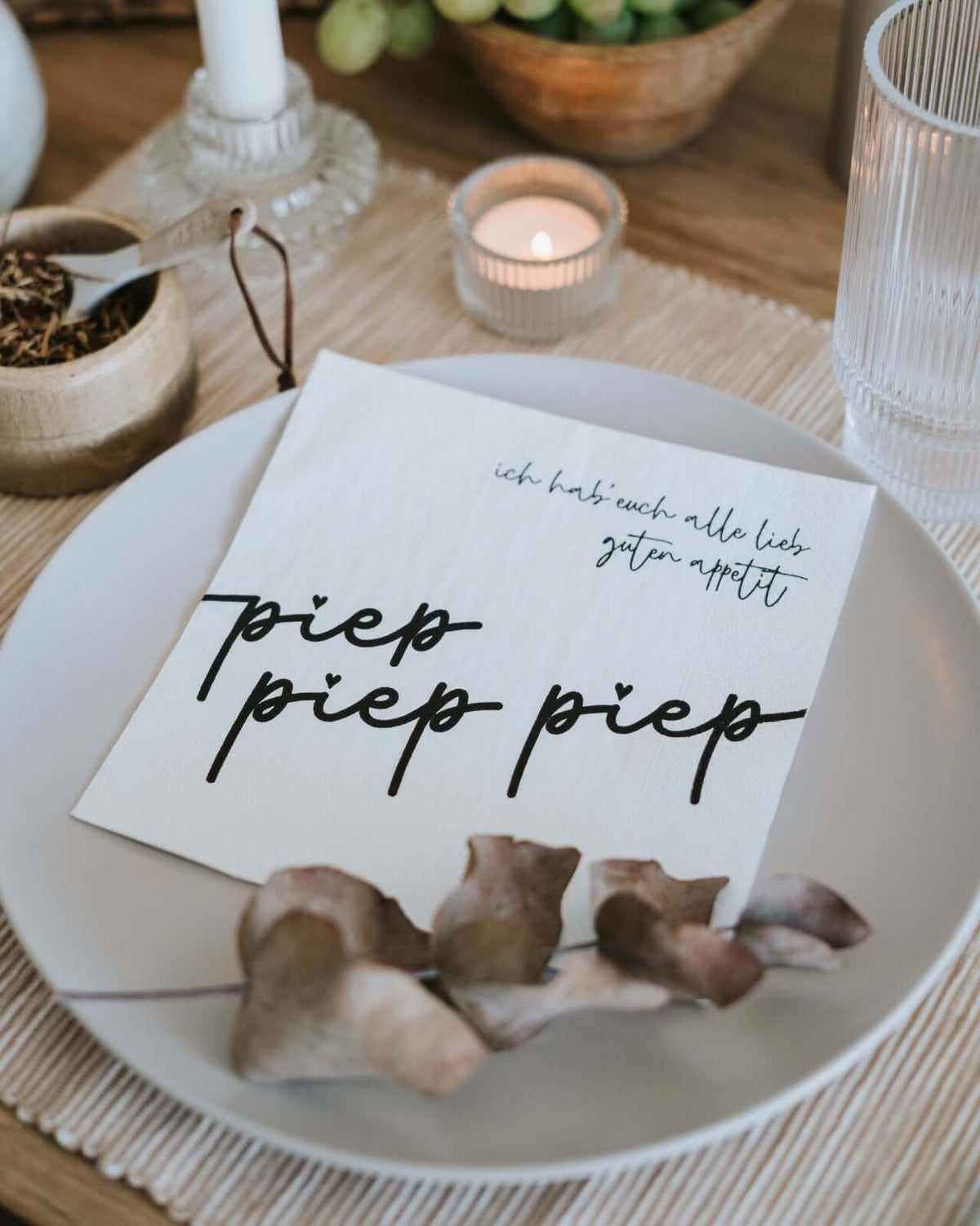 Serviette mit Spruch oder Motiv Piep piep piep in schwarz weiss