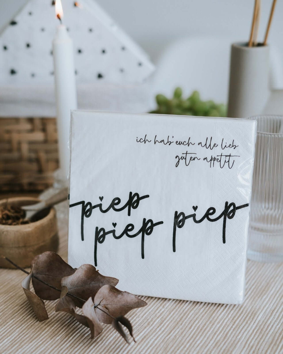 Serviette mit Spruch oder Motiv Piep piep piep in schwarz weiss